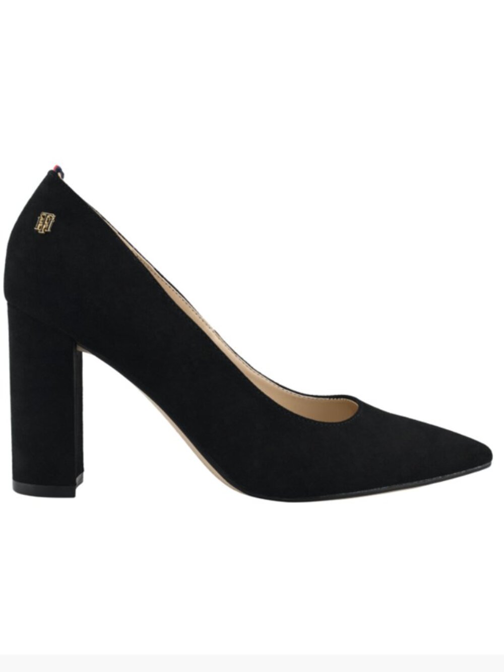 Tommy Hilfiger Abilene Black Faux Suede Pointed Toe Block Heel Pumps Size 7.5